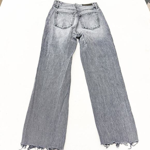 GRLFRND Mica Button Fly Black Smoke Charcoal Denim Jean Straight Raw Hem Size 24 - Picture 3 of 9